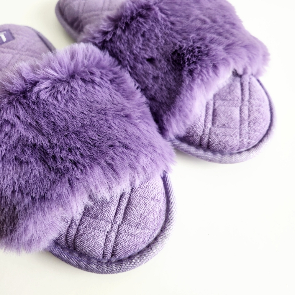 LongBay New Purple Faux Fur Slippers, Cushioned Luxury Slides, Size Large 9 - Picture 3 of 14